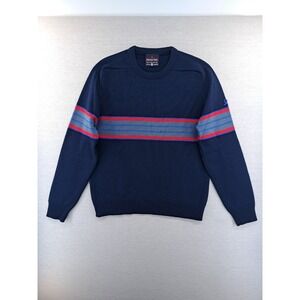 Vtg Demetre Sweater Men Medium Blue Red Pure Virgin Wool Knit Ski Striped Raglan